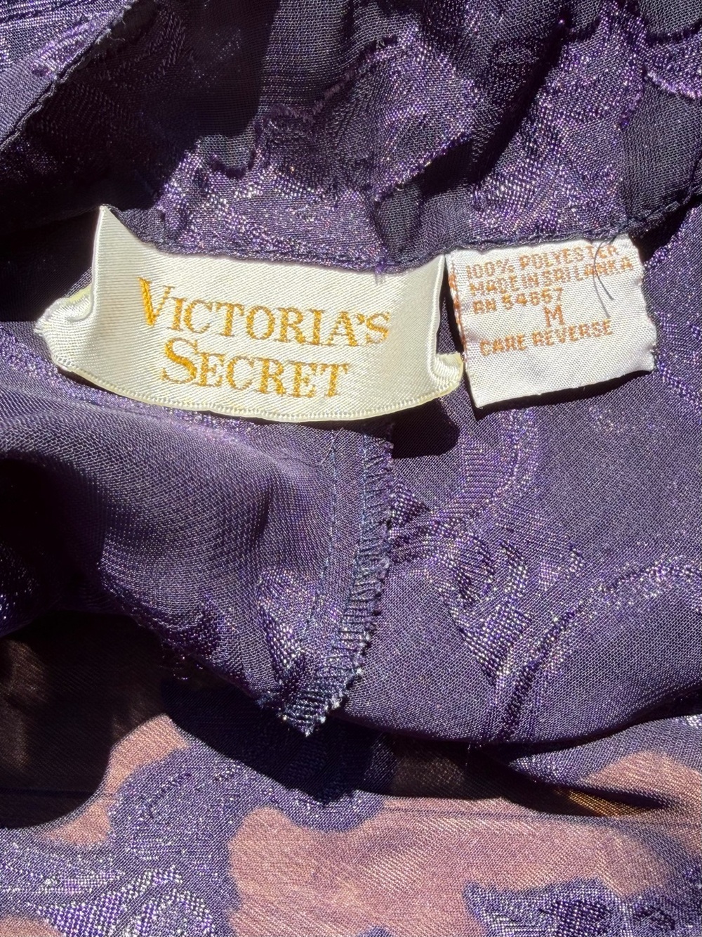 Vintage Victoria's Secret Gold Label Purple Sheer Babydoll Slip Nightie Burnout - Picture 4 of 6